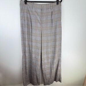 Madewell Size 14 Slouchy Straight Dress Pants Plaid Wool Wide Leg Brown Blue